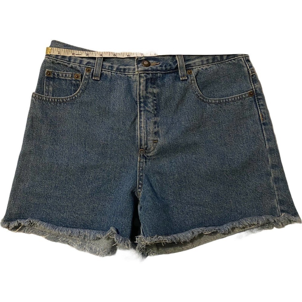Vintage Bugle Boy Size 8 Women's Blue Frayed Shorts High Waisted Frayed Cut-off - Picture 11 of 11